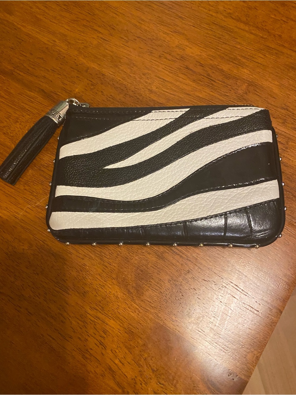 Vintage Brighton zebra print leather wristlet wallet